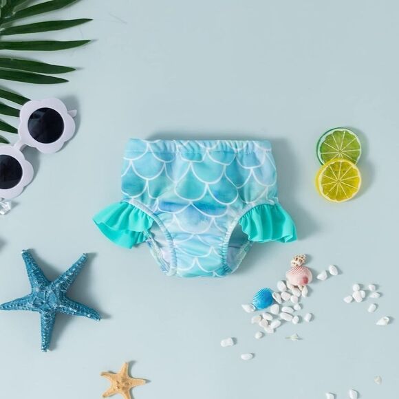 NWT Two Piece Ruffle Mermaid Bikini for Toddler Beach Swimming - Picture 4 of 8